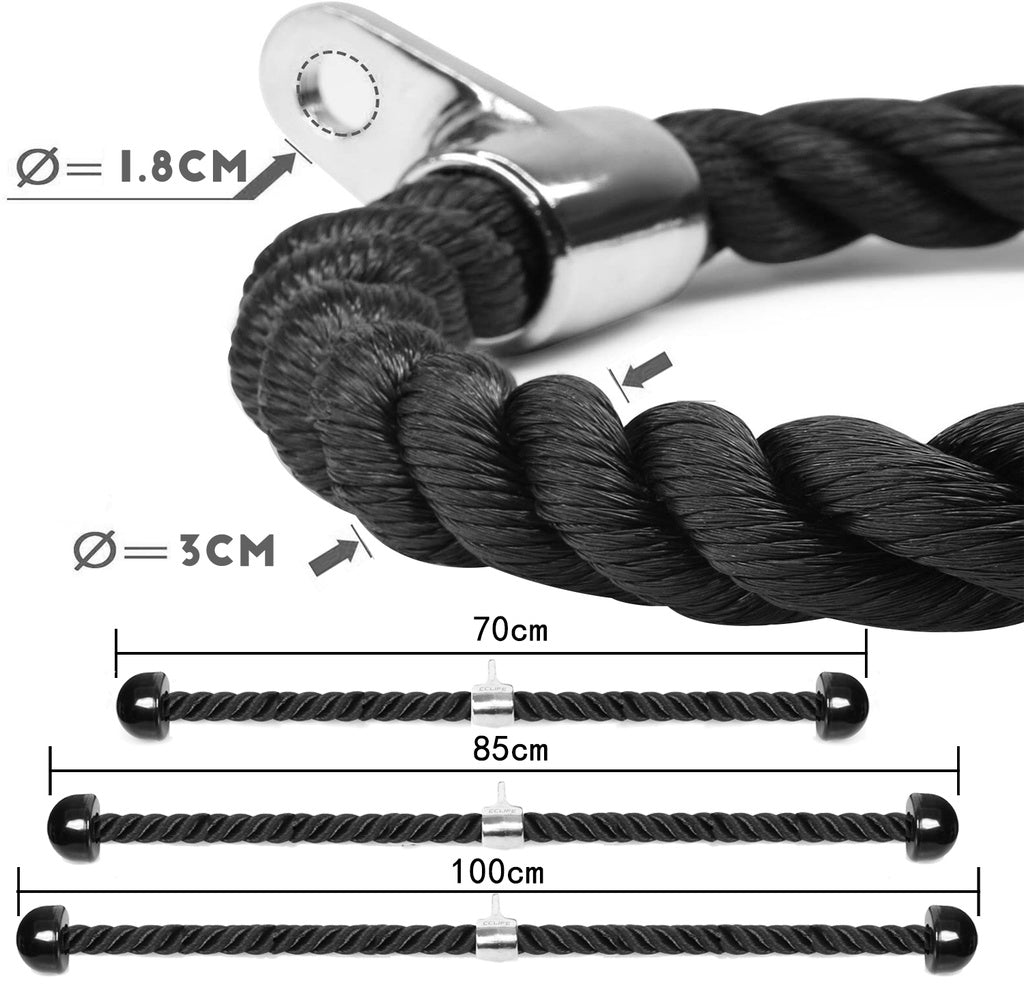 Trizepsseil Tau Nylon 70/85/100cm Bizeps Trizeps Seil Seilzug fitness Kabelzuggriff Doppelgriff für Workout am Seilzug Kabelzug Kraftturm